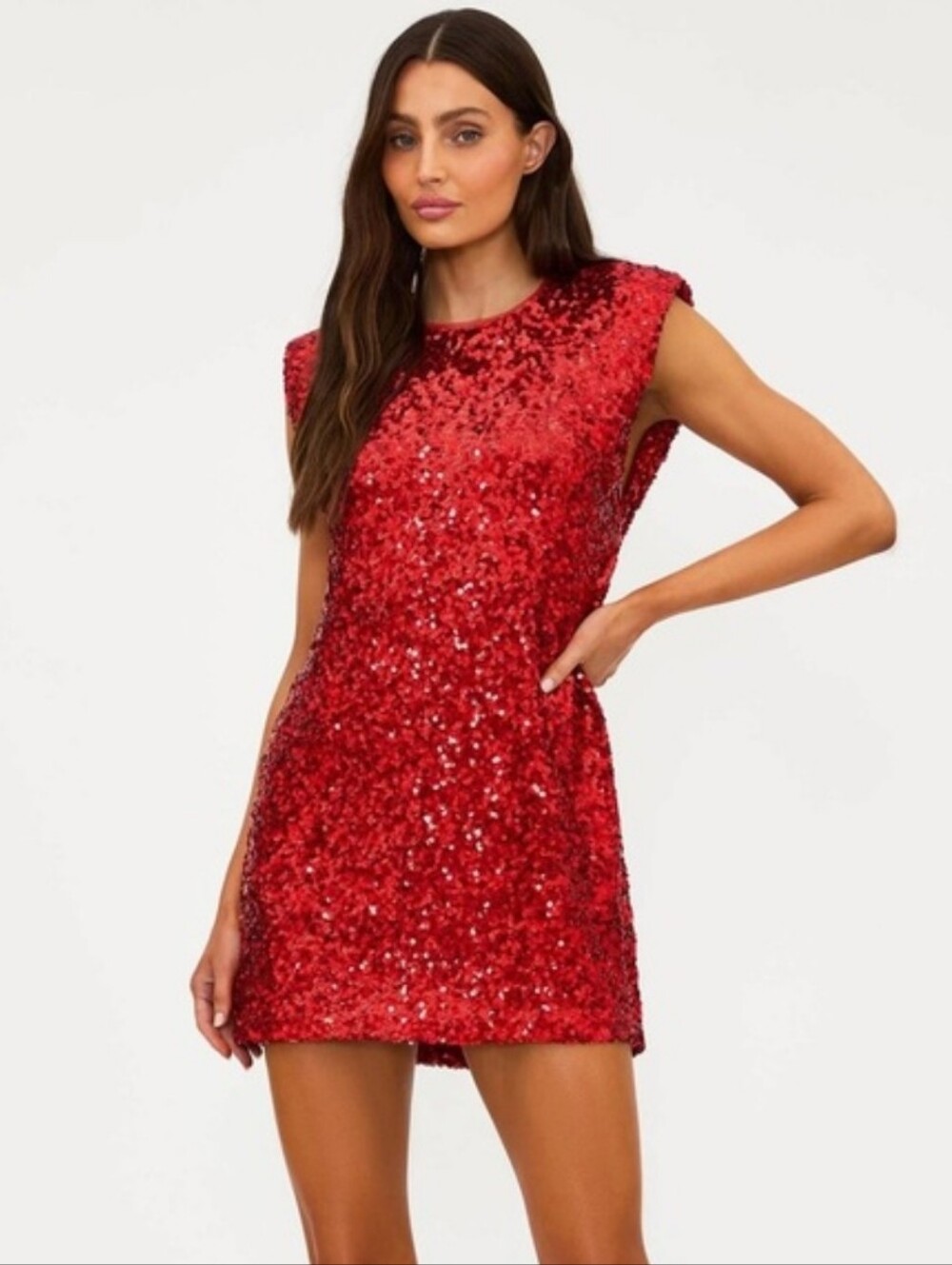 Beach Riot Mirabel Hot Red Sequin Mini Shift Dress SzL NWT